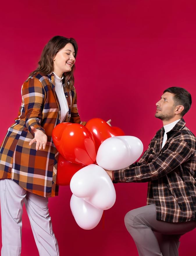Red and White Heart Balloons - 50 Pcs Heart Shaped Balloons for Romantic Decoration, Wedding, Anniversary, Engagement, Birthday Party, Love Events