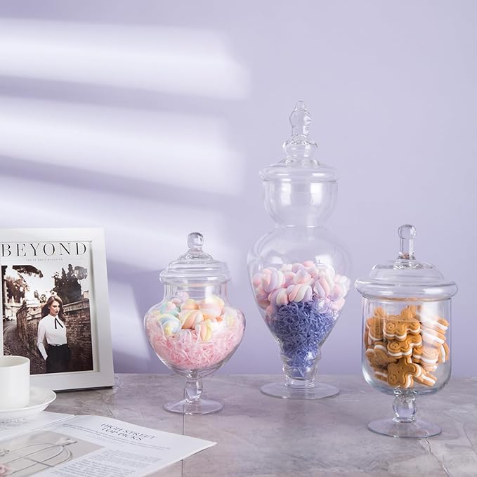 Diamond Star Large Clear Glass Apothecary Jars, Gourd Shape Candy Buffet Display, Elegant Storage Jar, Decorative Wedding Candy Organizer Canisters (Height: 15" Body: 6.7")