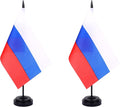 Russia Desk Flag 12" Solid Pole Deluxe Set Russians Flags Banner Mini Small Russia Office Table Flags with Black Stand Base Desktop Decorations(2Pack)