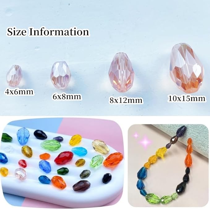 100pcs 8x12mm Teardrop Crystal Glass Beads Vertical Hole Faceted Glass Teardrop Spacer Beads for Bracelets Necklace Earring DIY Jewelry Making Craft(Pink AB)