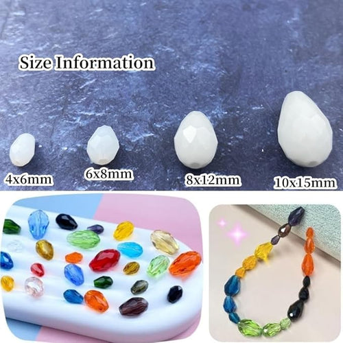 130pcs 6x8mm Teardrop Crystal Glass Beads Vertical Hole Faceted Glass Teardrop Spacer Beads for Bracelets Necklace Earring DIY Jewelry Making Craft(White)