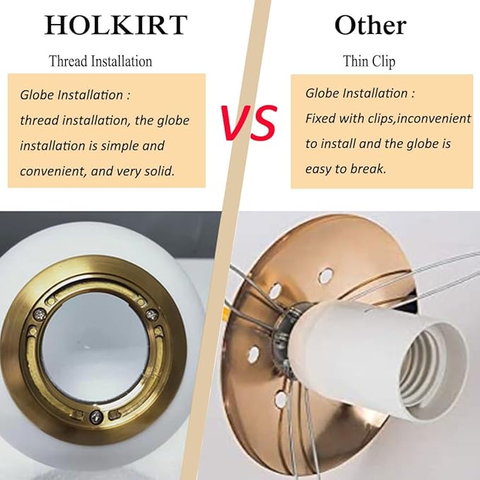 HOLKIRT Modern Semi Flush Mount Light, Mid Century Style 7Inch/18CM Brass Globe Ceiling Light with Opal Glass for Kitchen, Hallway, Bedroom