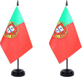 Portugal Desk Flag 12" Solid Pole Deluxe Set Portuguese Flags Banner Mini Small Portugal Office Table Flags with Black Stand Base Desktop Decorations(2Pack)