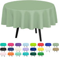 QIKSION Sage Green Round Tablecloth 12 Pack, 84 Inch Plastic Table Cover Disposable for Parties