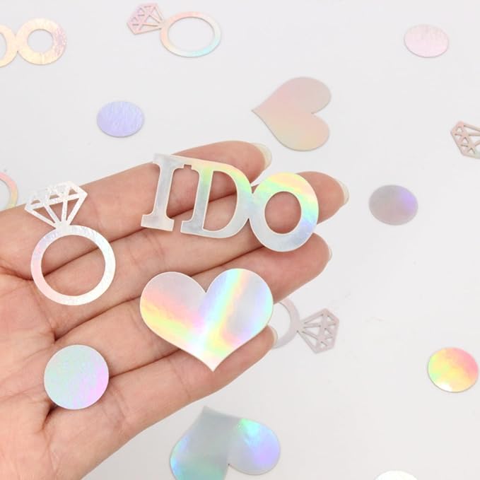 Wedding Confetti, Engagement Confetti for Wedding Shower Decorations, Bridal Shower Confetti for Bridal Shower Decorations, 160 PCS Glitter Iridescent I DO Confetti for Engagement Decorations