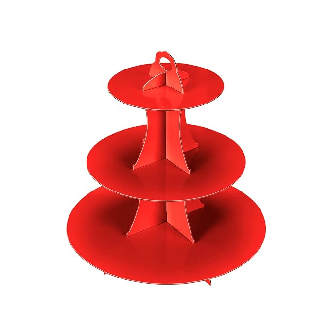 2Pcs 3-Tier Cupcake Stand, Cake Stand holder, Tiered DIY Cupcake Stand Tower for Dessert Table Displays, Birthday Theme Party Favors Decoration, Floral Tea Party, 12" W x 12.8" H, Red