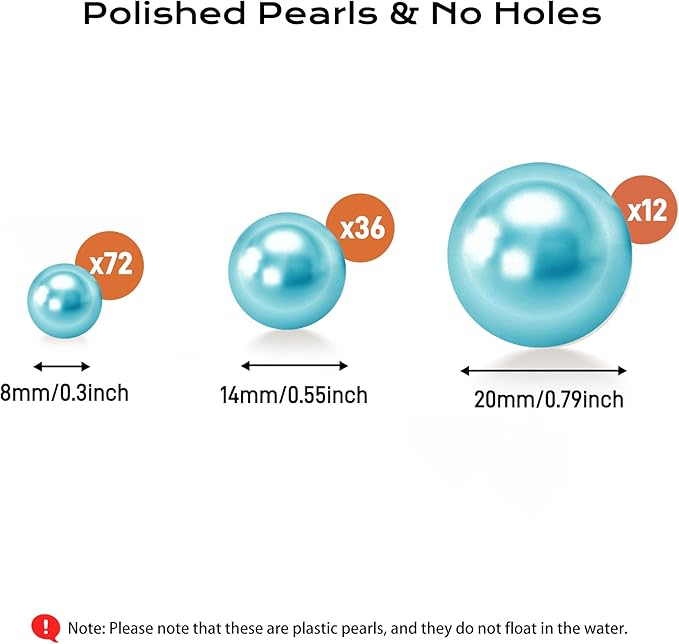 120 PCS 8/14/20mm No Hole Polish Pearl Beads for Centerpiece, Lake Blue Beads Decorative Vase Fillers, Plastics Pearls for Vases, Table Scatters, Wedding Party Decor
