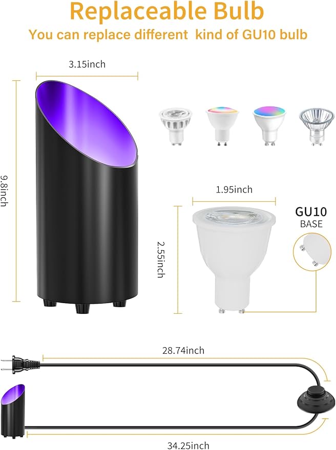 ZUCKEO RGB Floor Can Lights Indoor Spotlight LED Uplighting, 5W Indoor Color Changing Spot Light GU10 Bulb Accent Up Lighting for Plant Corner Christmas, 5.25FT Plug in Cord & Switch, 4Pack