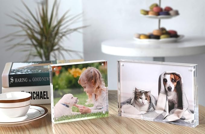 Magicool Premium Acrylic Photo Frame- Magnet Photo Frame -Double Sied Thick Desktop Frames (4x4 5 pack)