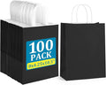 BagDream Black Gift Bags 8x4.25x10.5 100Pcs Kraft Paper Bags with Handles Bulk for Wedding, Party Favor, Grocery, Shopping, Retail, Merchandise Medium Paper Gift Sacks