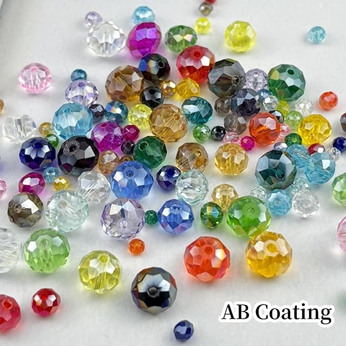 200pcs 6mm Crystal Glass Beads for Crafts Faceted Rondelle Glass Beads for Jewelry Making Crystal Spacer Beads for Necklaces Bracelets Earrings DIY Craft(Light Blue AB)