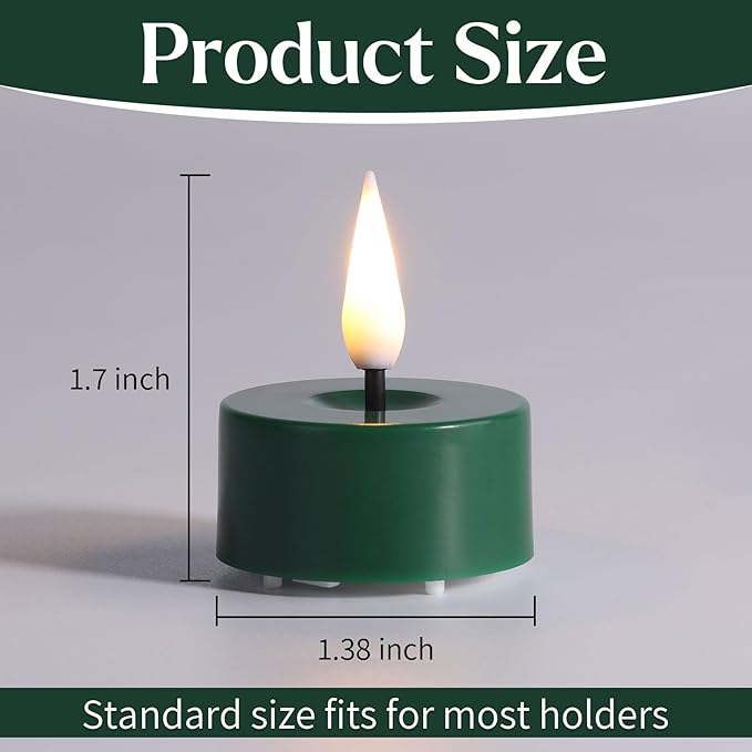Eywamage Green LED Tealights with Remote Batteries, Flickering Flameless Tea Lights Votive Candles Set of 12