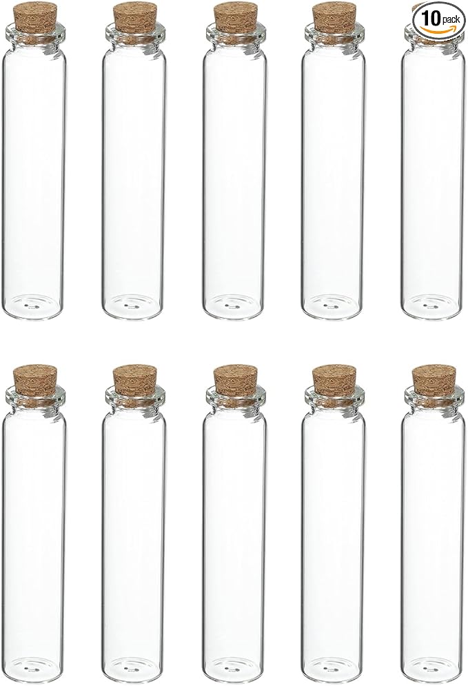 uxcell 10Pcs Mini Glass Bottles with Cork Stoppers, 25ml Small Clear Bottles Glass Empty Jars Vials for DIY Crafts Party Wedding Decor Favors