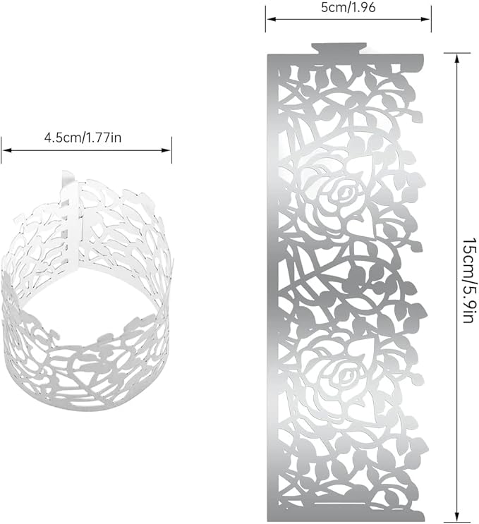 150PCS Rose Flower Paper Napkin Rings, Simple Napkin Holders Dinner Tables Rings Elegant Ornament Table Setting Decoration for Wedding, Christmas, Thanksgiving, Holiday, Party (Silver)