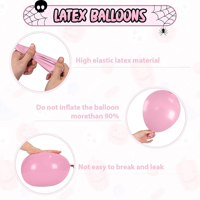 Halloween Balloons, 52 PCS Pink Black Halloween Balloons with Pumpkin Cat, Ghost Printed Balloon, Pink Black Confetti Latex Balloon for Ghost Party Decorations