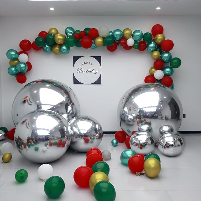 Inflatable Mirror Ball Set - Airtight PVC Spheres for Parties, Weddings, and Events. Perfect for Decoration, Hanging, and Displays. Includes Electric Pump (Silver, 24in-2pk_32in_39in_47in_71in)