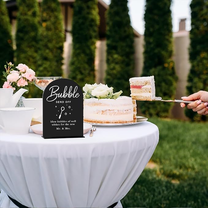 Acrylic Wedding Sign Wedding Signs for Ceremony Bubble Send Off Sign for Wedding Modern Calligraphy Arch Acrylic Table Top Sign for Wedding Reception and Event Party Table(black）