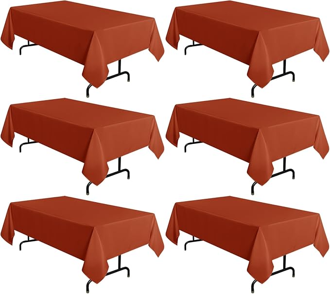 sancua 6 Pack Rust Tablecloth 60 x 102 Inch, Rectangle Thanksgiving Burnt Orange Table Cloth for 6 Feet Tables - Stain and Wrinkle Resistant Washable Polyester Table Cover for Dining Parties Camping