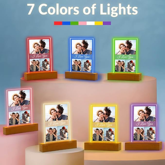 Personalized Anniversary Couple Gifts for Women & Men, Custom Picture Frames with Photo, Personalized Photo Frame with Night Light, Custom Birthday Gifts for Her Him Girlfriend Boyfriend