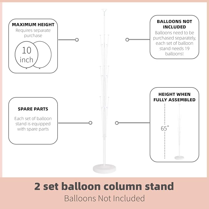 Column Stand Kit Set of 2 - Balloon Stand With Base and Pole, Tower Backdrop Decoration for Wedding, Baby Shower, Birthday Party, or Bachelorette Parties (No Balloon)