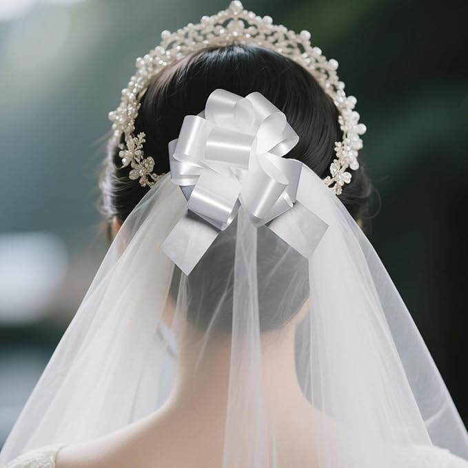 6 PCS 6 Inch White Pull Bows - Perfect for Gift Wrapping, Wedding Decor, Car Bows, Birthday Parties, Christmas and Valentine's Day