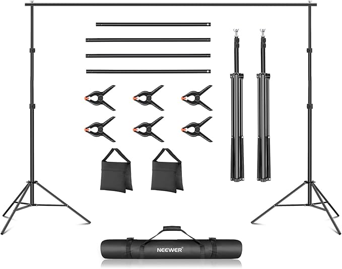 Neewer Photo Studio Backdrop Support System, 10ft/3m Wide 6.6ft/2m High Adjustable Background Stand with 4 Crossbars, 6 Backdrop Clamps, 2 Sandbags, and Carrying Bag for Portrait & Studio Photography