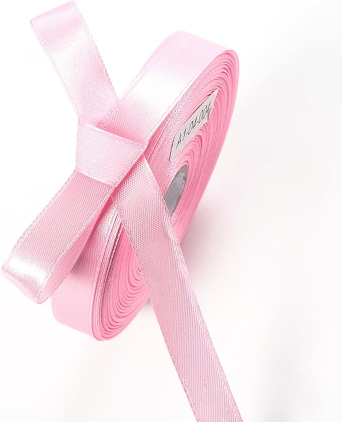 1/2 Inch Pink Satin Ribbon 50 Yards Solid Fabric Ribbons for Gift Wrapping, Crafts and DIY Projects, Bows Making, Wedding, Party, Holiday Decor