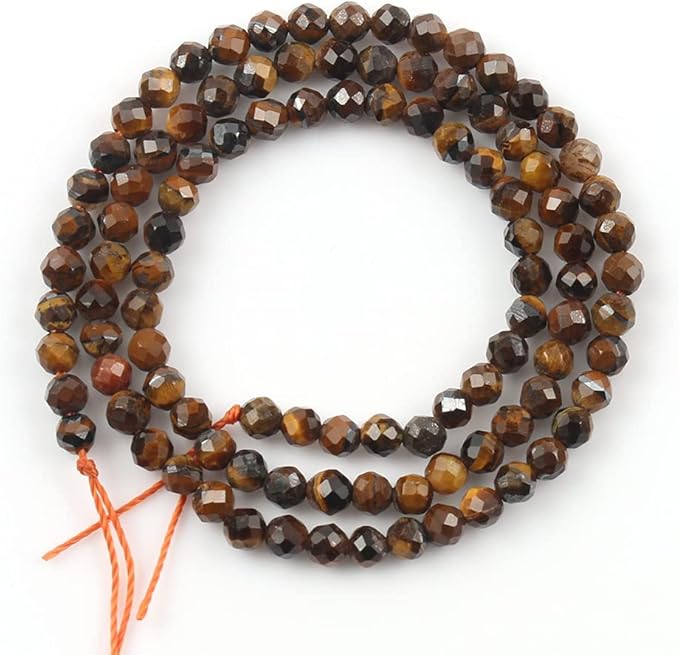 Song Xi 180pcs 2mm Natural Yellow Tiger Eye Gemstone Beads Faceted Round Loose Stone Beads for Jewelry Making