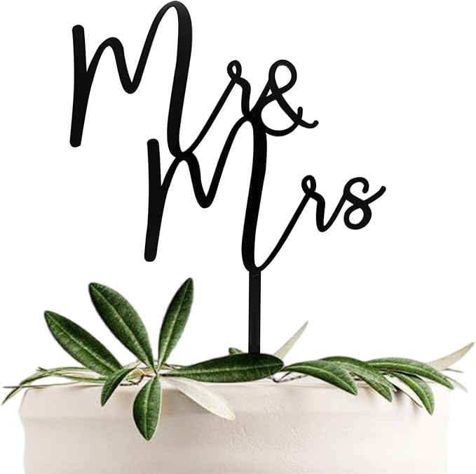 Mr & Mrs Black Acrylic Cake Topper, Bride and Groom Cake Topper Wedding Decoration(Design 02)