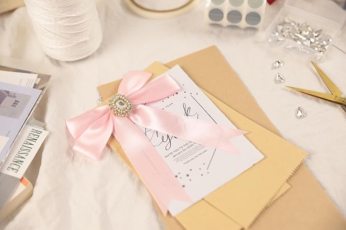Baby Pink Satin Ribbon 1 inch X Continuous 50 Yards, Single Face Polyester Ribbon Perfect for Gift Wrapping, Flower Bouquet, Wedding Decor, Crafts, Bow Making, Sewing and More