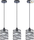 Modern Mini Pendant Light Fixture 3-Pack Kitchen Island Pendant Lighting 6.3''Matte Black Spiral Cage Handblown Clear Seeded Glass Shade Adjustable Cord for Dining Room