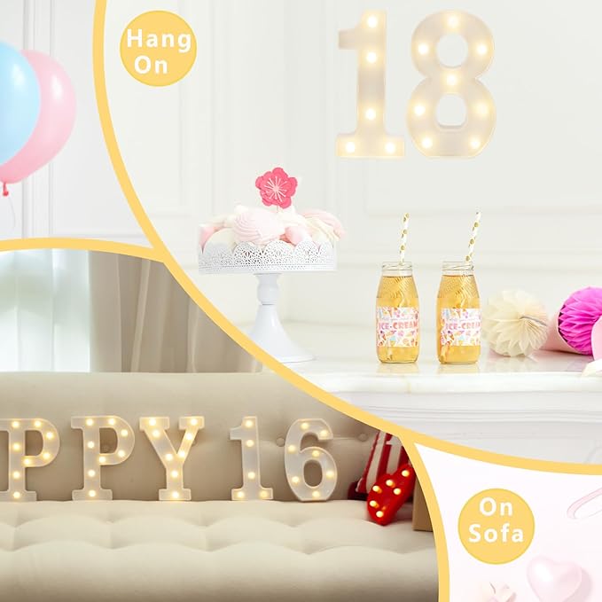 LED Marquee Letter Lights, Decorative Light Up Numbers for 60th Birthday Party, Battery Operated, Warm White Small Marquee 60 Sign for Anniversary Decorations