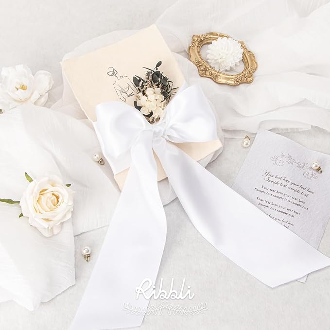 Ribbli White Double Faced Satin Ribbon, 3” x Continuous 10 Yards,Use for Bows Bouquet,Gift Wrapping,Floral Arrangement,Wedding Decoration