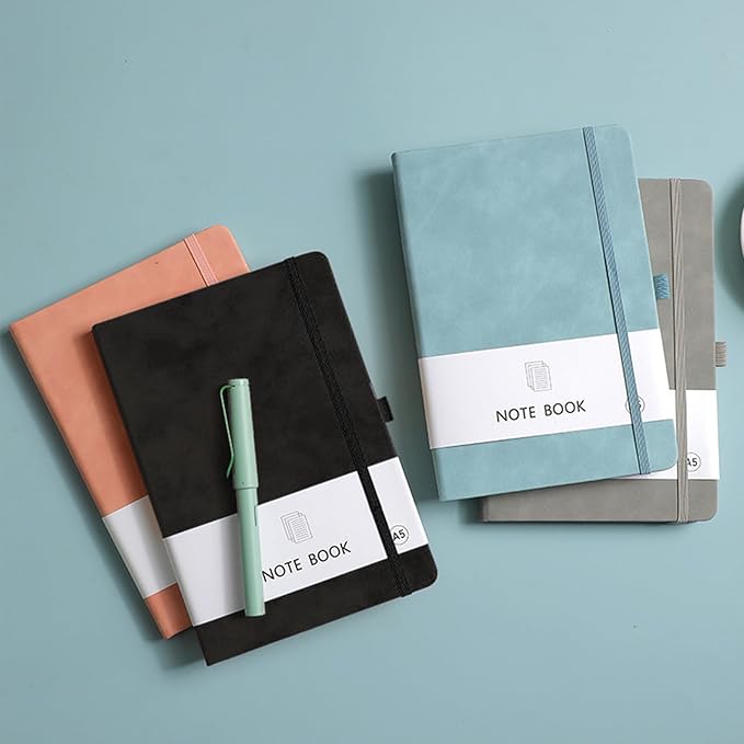 Personalized Notebook Custom Journal Notebook PU Leather A5 Can Customized with Logo/Text/Image- 192 Lined Pages 8.3 x 5.9 Inch, Pen Loop, Elastic Band, Grey Hardcover