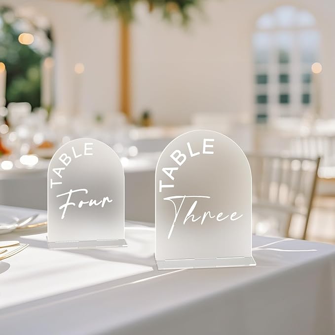 Frosted Arch Wedding Table Numbers 1-10 with Stands, 5x7 Inch Acrylic Arch Sign with Holder for Wedding Reception Table Centerpiece Decoration