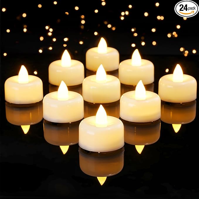 Amagic 24 Pack Timer Tea Lights Candles Battery Operated Candles with 6H Timer, Auto On Daily, Flickering LED TeaLights for Wedding, Table Centerpiece, Home Decor, Christmas, Halloween, White Base