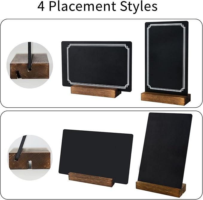 6 Pack Small Chalkboard Signs With Stand, 8x5'' Table Top With Wooden Base, Double-Sided Mini for Food Message Boards Restaurant Bar Party Store Decoration