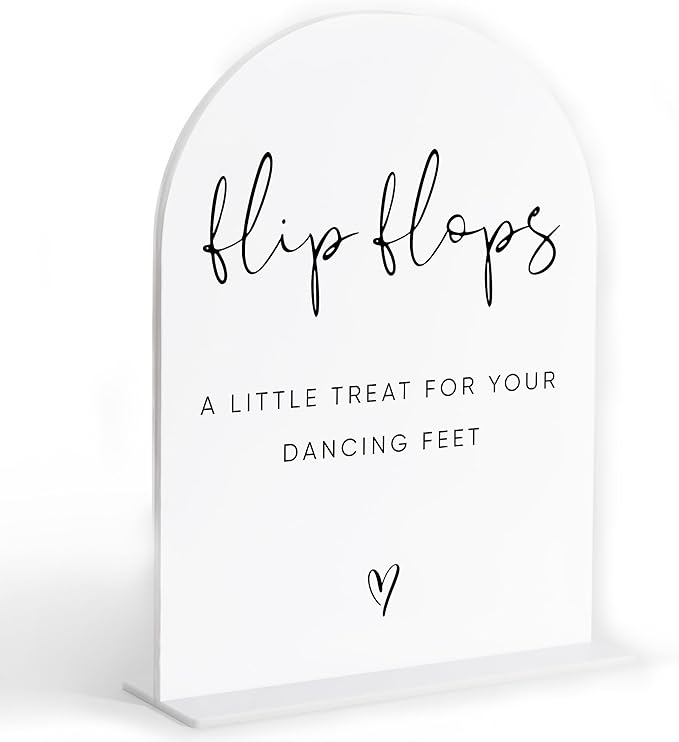 Wedding Flip Flops for Guests Sign, White Arch Acrylic Sign, Wedding Dance Floor Props, Bridal Shower Decor, Engagement Party Decor, Centerpiece Table Decorations Party for Bride and Groom-17