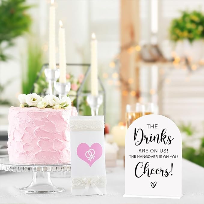 Acrylic Wedding Sign, Bridal Shower Decorations, The Drinks Sign for Ceremony, Modern Font Table Signs, Acrylic Table Top Signs for Wedding Reception and Event Party (White)