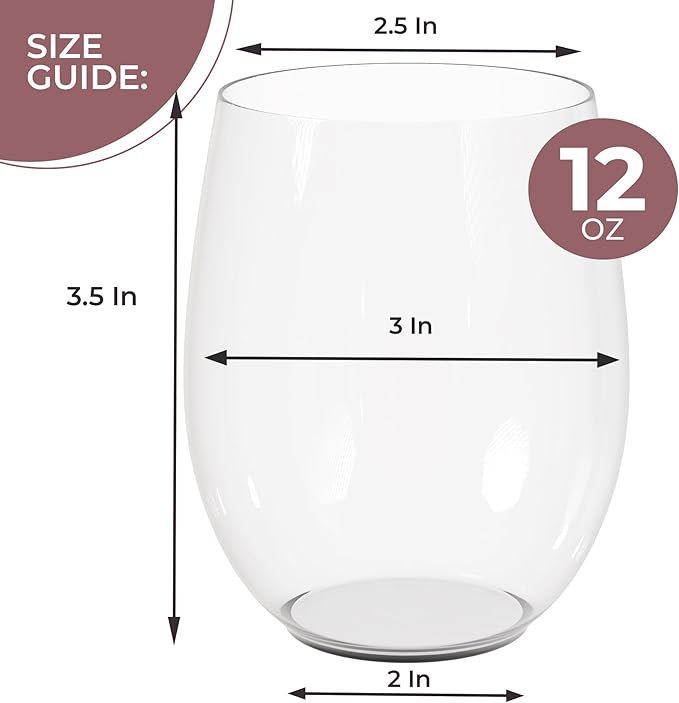 Exquisite 24 Pcs Unbreakable Stemless Plastic Wine Glasses Disposable Wine Glasses Stemless 12 Oz Clear Plastic Cocktail Cups Clear Party Cups Disposable Cocktail Glass Weddings & Events
