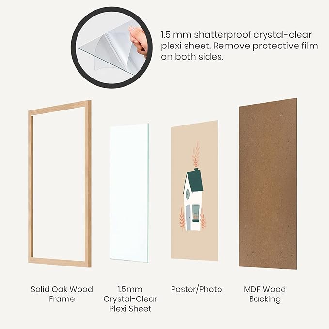Opposite Wall - 12x16 in - Natural Solid Oak Wood Picture Frame - Lightweight, Versatile & Shatterproof - Wall Hanging Poster or Photo Frame - Wall Decor for Office, Gallery & Home