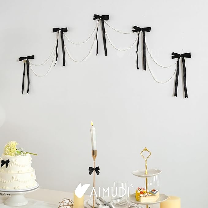 AIMUDI Black Bow 5 × 10" Satin Bow for Gift Wrapping Twist Tie Bows Premade Ribbon Bows for Bouquets Invitations Baskets Crafts Wreaths Wedding Birthday Baby Shower Party Decorations, 36 PCs