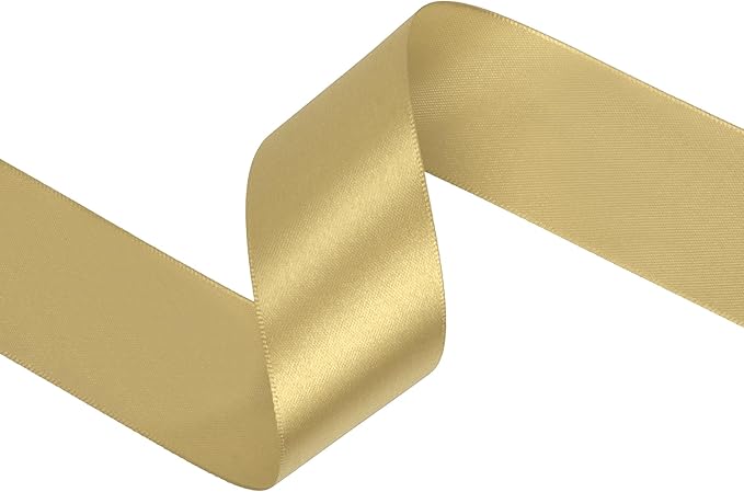 Light Gold Satin Ribbon 1-1/2 inch X Continuous 100 Yards, Single Face Polyester Ribbon Perfect for Gift Wrapping, Flower Bouquet, Wedding Decor, Crafts, Bow Making, Sewing and More