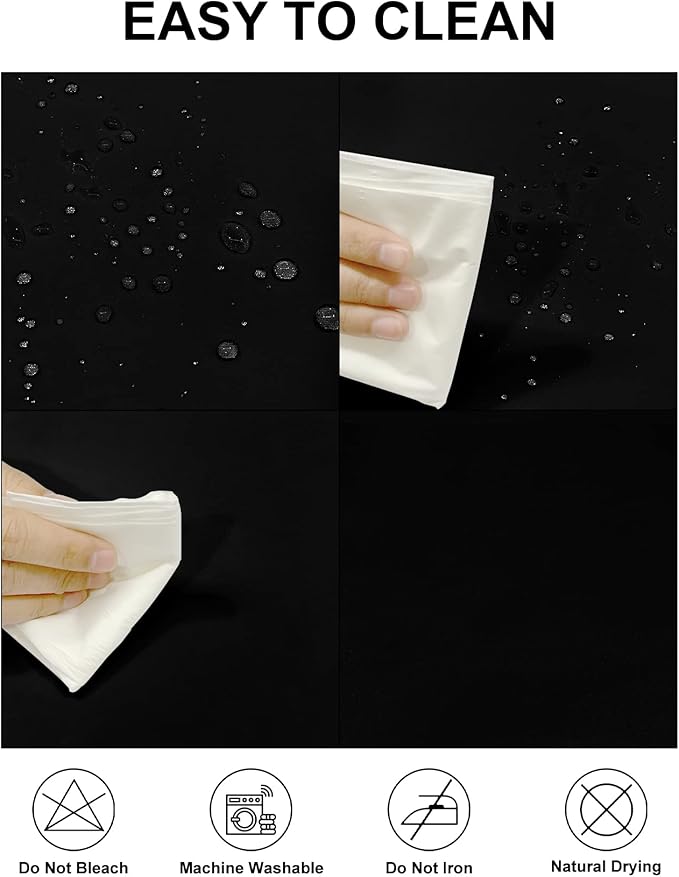 Fokitut 2 Pack Waterproof Round Tablecloth, 70 Inch, Stain Resistant and Wrinkle Polyester Table Cloth, Fabric Table Cover for Kitchen Dining, Wedding, Party, Holiday Dinner-Black