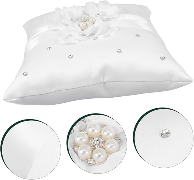 Decorative Pillows Pearl Ring Ring Pillow Wedding Ring Bearer Pillow Set 20x20cm Ring Pillow for Wedding Party Ceremony Decorative Throw Pillows Ring Bearer Pillows