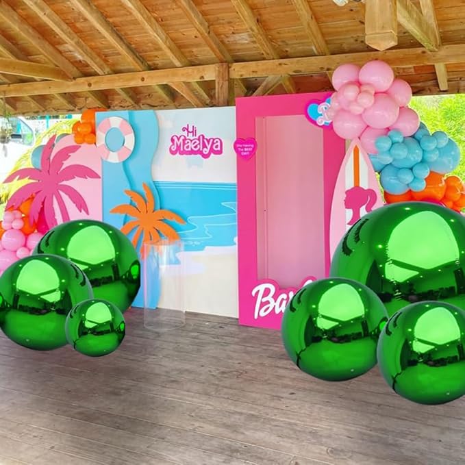 Inflatable Mirror Ball Set - Airtight PVC Spheres for Parties, Weddings, and Events. Perfect for Decoration, Hanging, and Displays. Includes Electric Pump (Green, 24in-2pk_32in_39in_47in_71in)