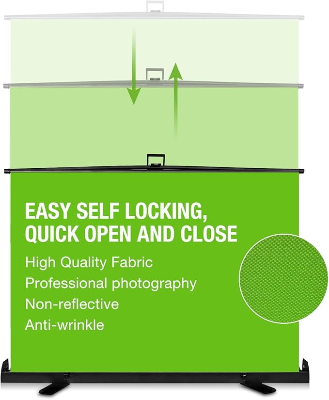 Upgrade Green Screen Size 61.1x72.5” Upgrade Version Collapsible Chromakey Panel Base Frame All in One Portable Design Punch-Free Set Up Easy Lock for Photo Live Game Tiktok Video (148x190cm)