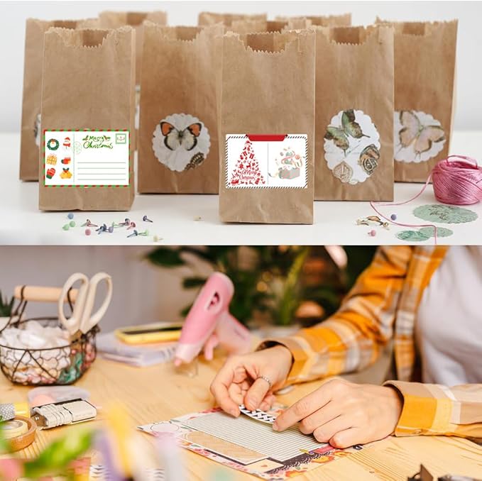 100-1000pcs Custom Stickers Merry Christmas Stickers Personalized Labels Adhesive Xmas Decorative Envelope Seals Stickers for Cards Gift Boxes(Round Kraft-12)