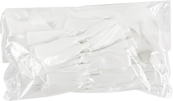 50 PCs White Bow 5 Inch Long Tail Bows for Gift Wrapping, Easter Bow Party Decorations, Twist Tie Bows, Satin Bows for Crafts, Premade Bows for Presents, Treat Bags, Bottles, Cakes