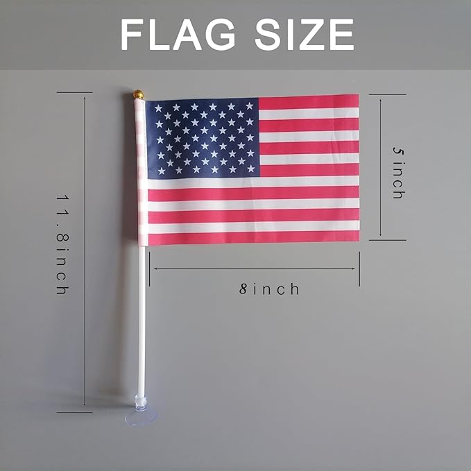 American Mini Flags with Suction Cup Handheld US Small Flags for Office Store Party Gardens Yards (double sided (set of 10))